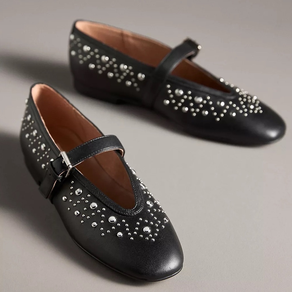 Studded Black Mary Jane Flats